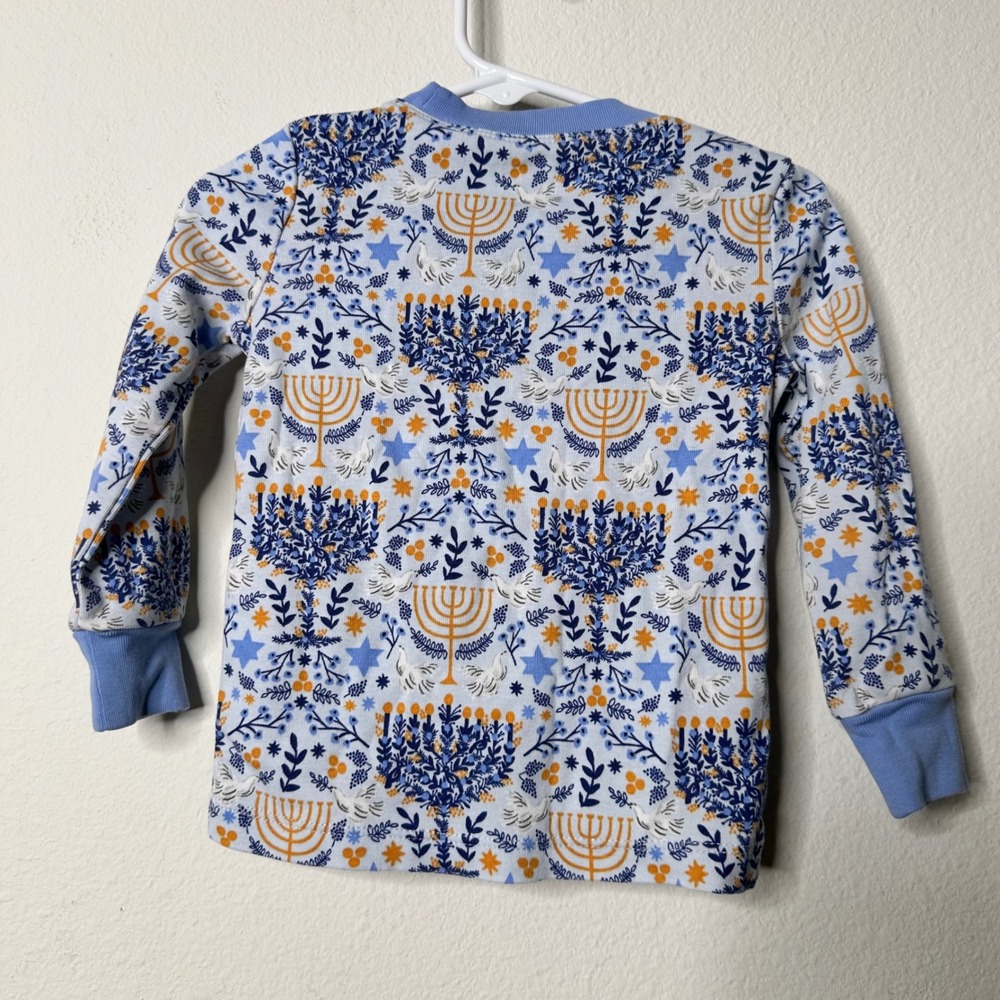 Rifle Paper Co x Pottery Barn‎ Kids Hanukkah Pajama Set Blue Menorah Floral 2T - Picture 5 of 7
